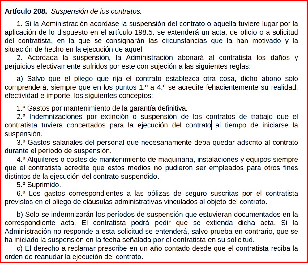 artículo 208: suspensión de los contratos